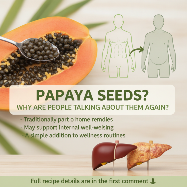 An infographic explaining the benefits of papaya seeds featuring a close-up of a half-papaya with seeds text overlay and