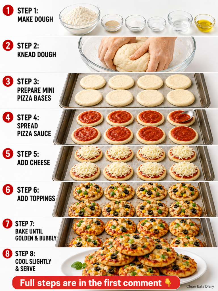 A stack of freshly baked classic homemade mini pizzas with golden crusts red pizza sauce melted mozzarella and various t