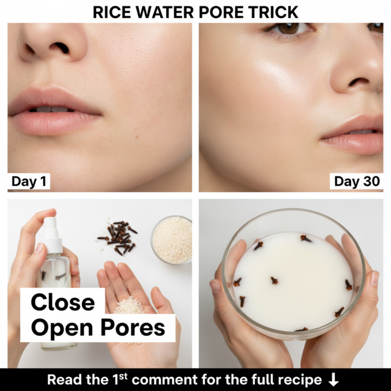 A four-panel grid infographic showing a before and after comparison of skin with visible pores on Day 1 and smoother mor