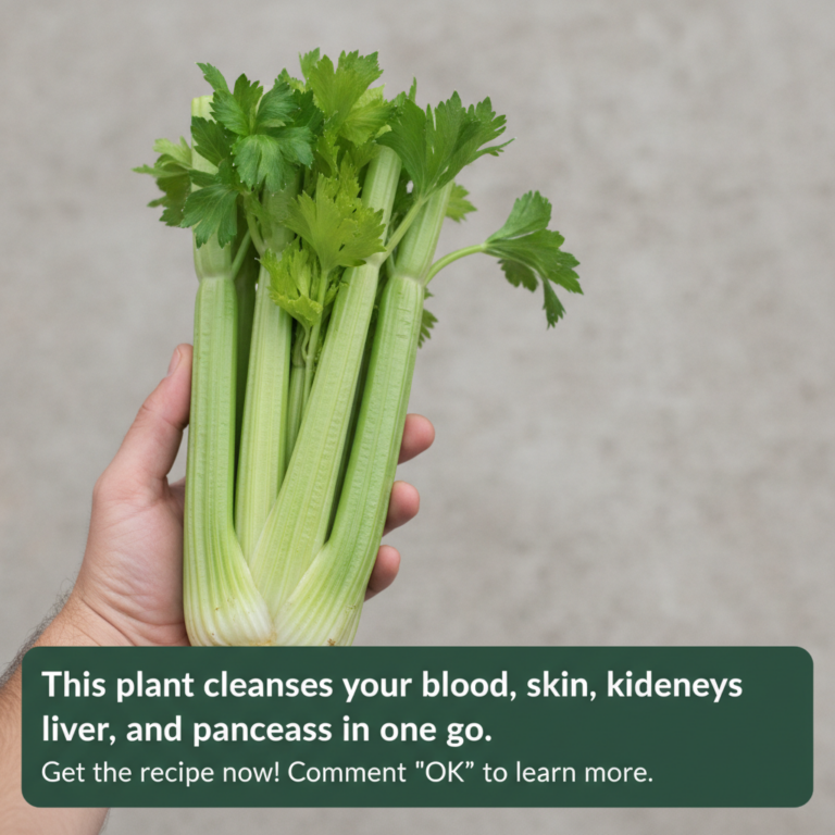 A human hand holding a fresh vibrant bunch of green celery against a soft neutral grey background The celery stalks are 