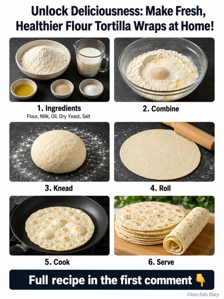 A stack of freshly cooked homemade flour tortillas on a wooden board with one tortilla rolled up next to it garnished wi