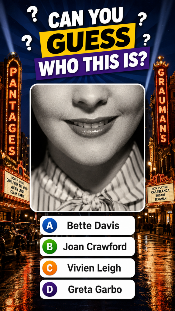 The original quiz image showing a close-up of a woman s lower face with a distinct smile overlaid on a vibrant night sce