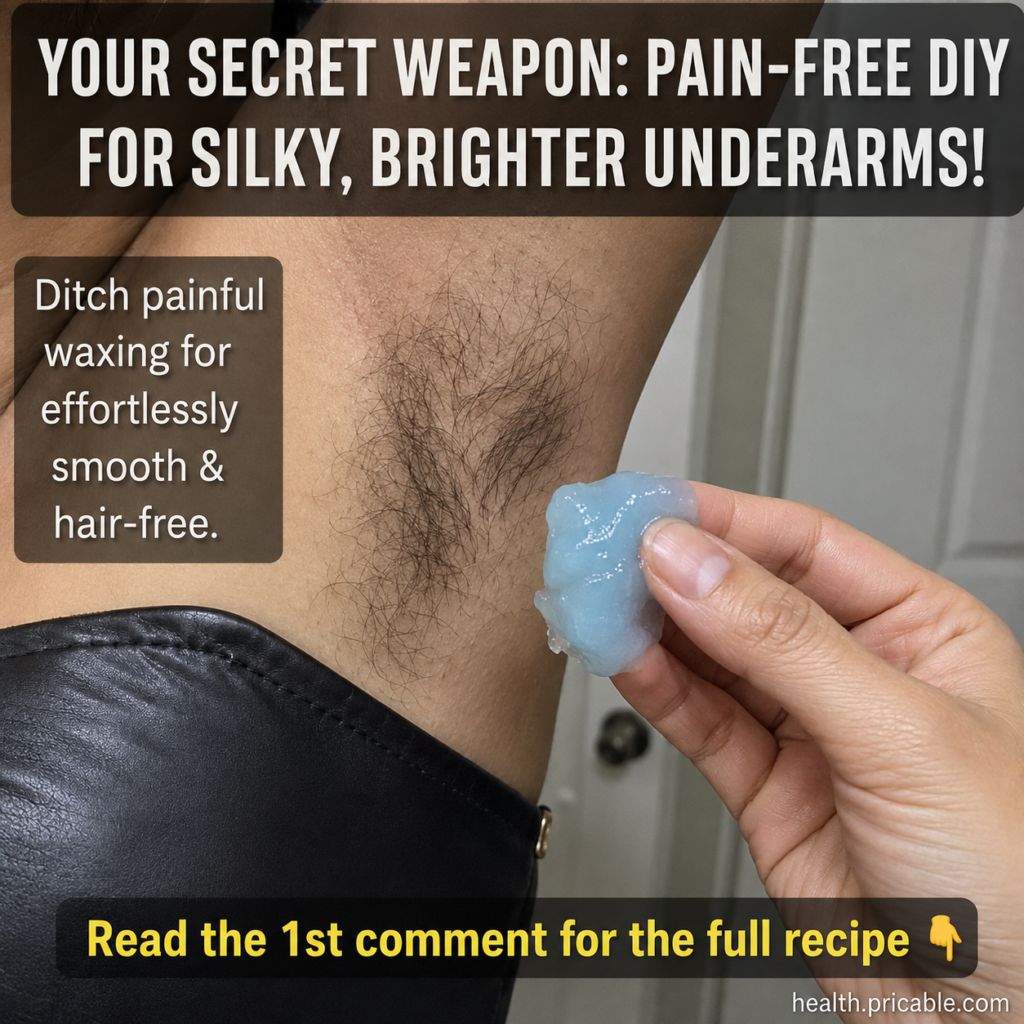 A hand applying a translucent light blue gel to an underarm with visible dark hair illustrating the first step of the DI