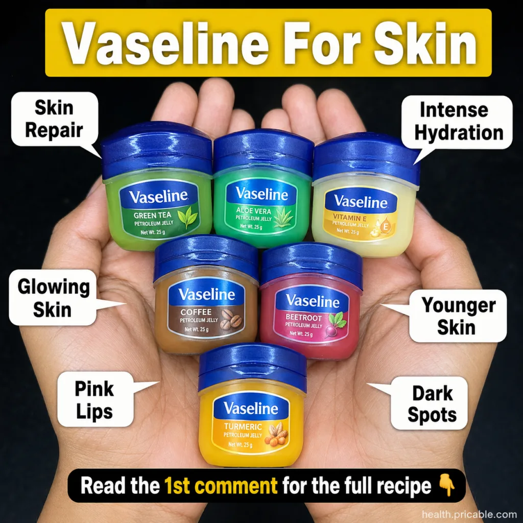 A close-up of hands holding small jars of DIY Vaseline blends each labeled with an ingredient like green tea aloe vera a