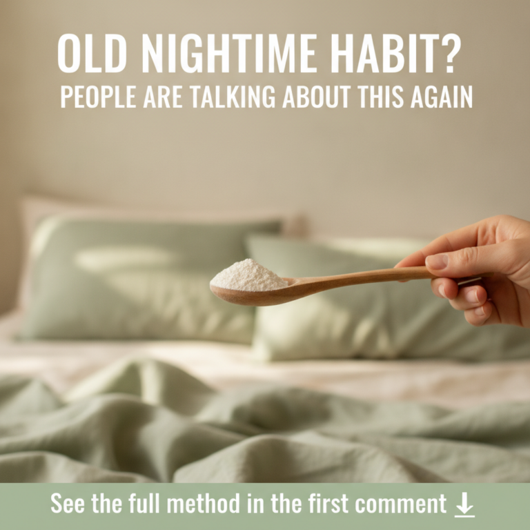 A hand holding a wooden spoon filled with white powder in a softly lit bedroom setting