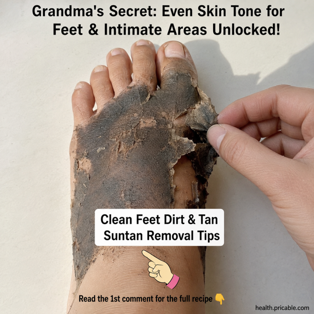A hand gently peeling off a dark semi-dried mask from a foot revealing lighter smoother skin underneath The background i