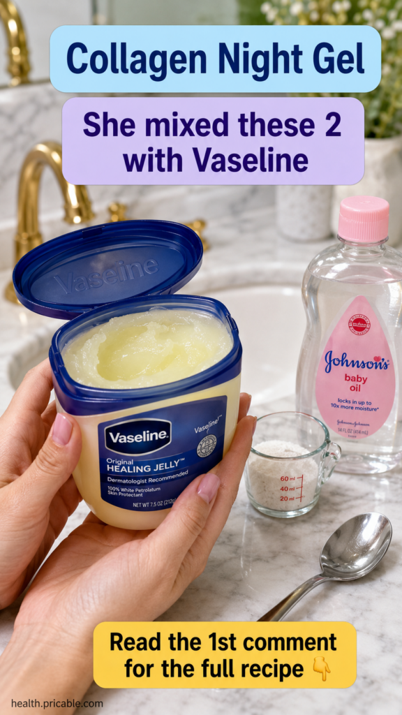 Hands holding an open tub of Vaseline and a bottle of Johnson s baby oil with a small clear measuring cup of white powde