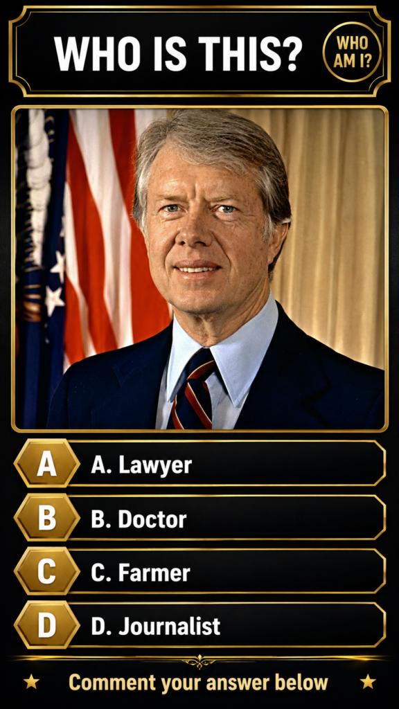 Quiz image featuring a portrait of former U S President Jimmy Carter with quiz options for his profession
