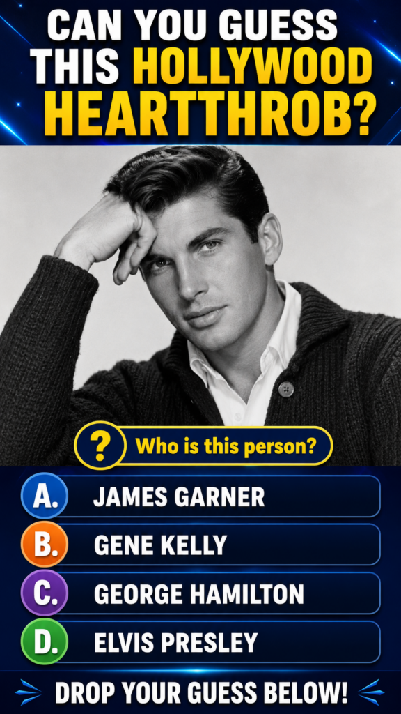A digitally enhanced quiz poster featuring a classic black and white portrait of Gene Kelly framed by vibrant blue and y