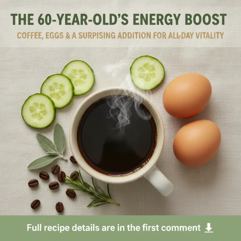 A flat lay composition featuring a steaming cup of black coffee in a rustic white mug two brown eggs fresh cucumber slic
