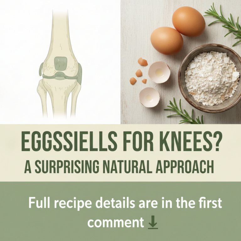 A split image showing a stylized anatomical illustration of a knee joint on the top-left and a flat lay of whole eggs br