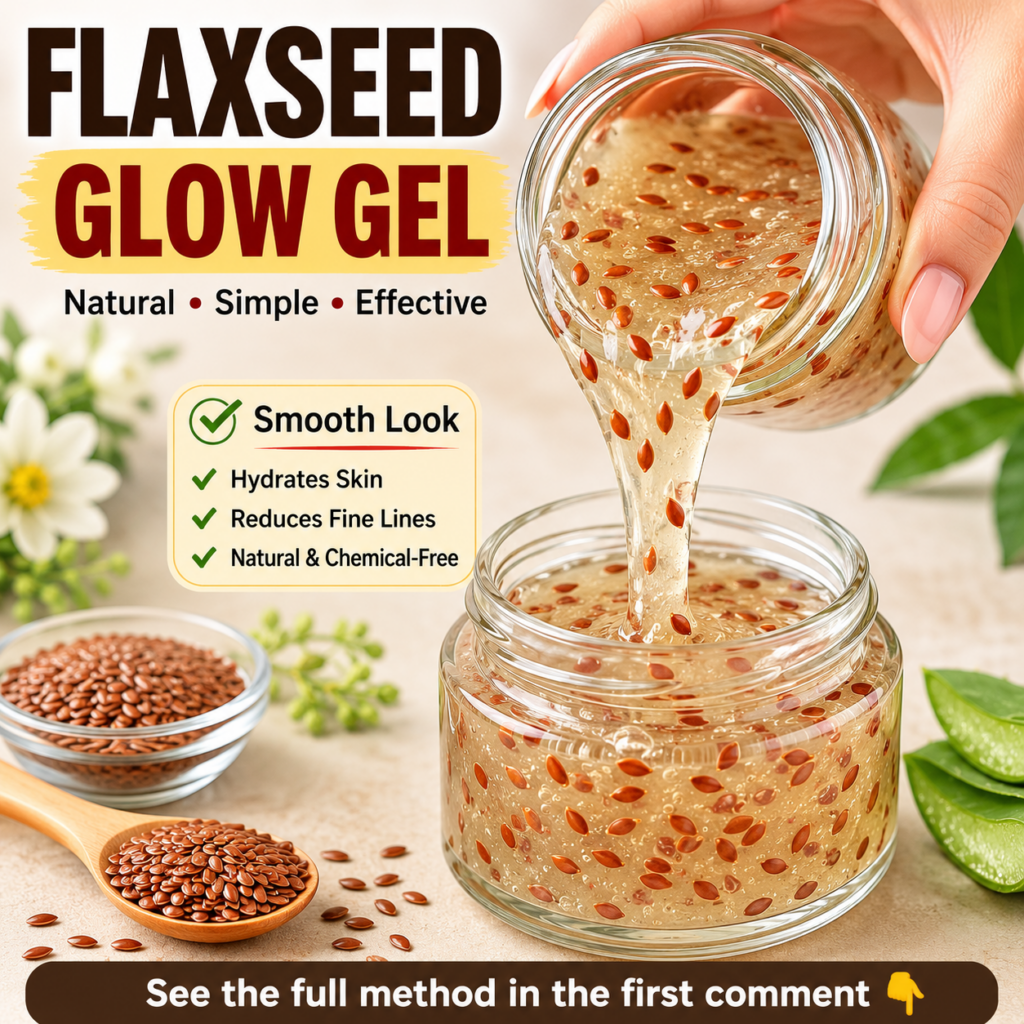 A close-up of a hand pouring translucent flaxseed gel from one glass jar to another with dry flaxseeds green leaves and 