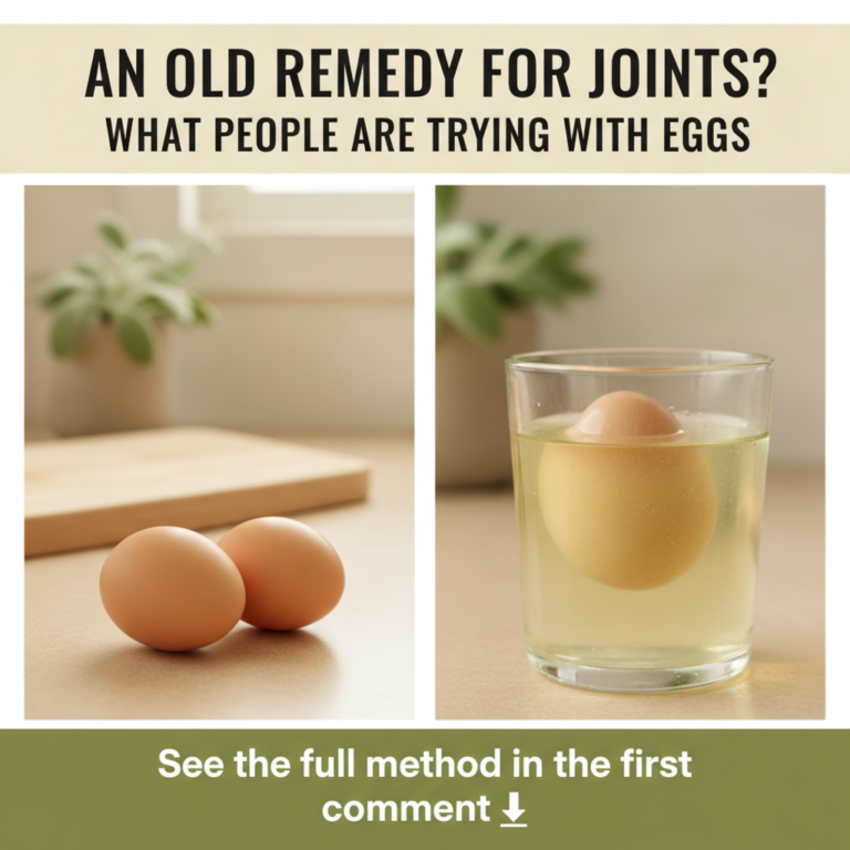 A diptych graphic showing two whole eggs on a counter on the left and a single egg submerged in a pale yellow-green liqu