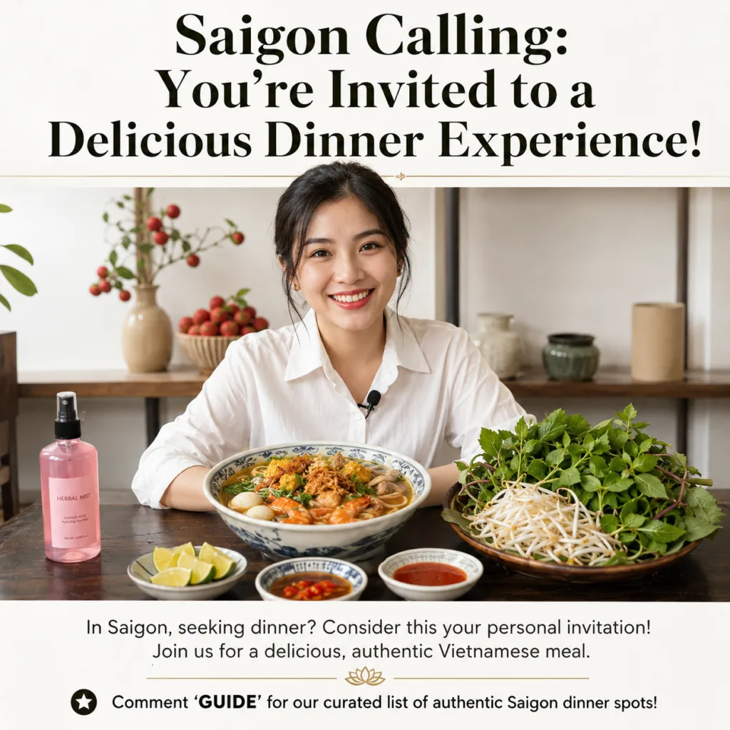 A young smiling Asian woman is seated at a wooden table enjoying a large flavorful bowl of Vietnamese noodle soup with s
