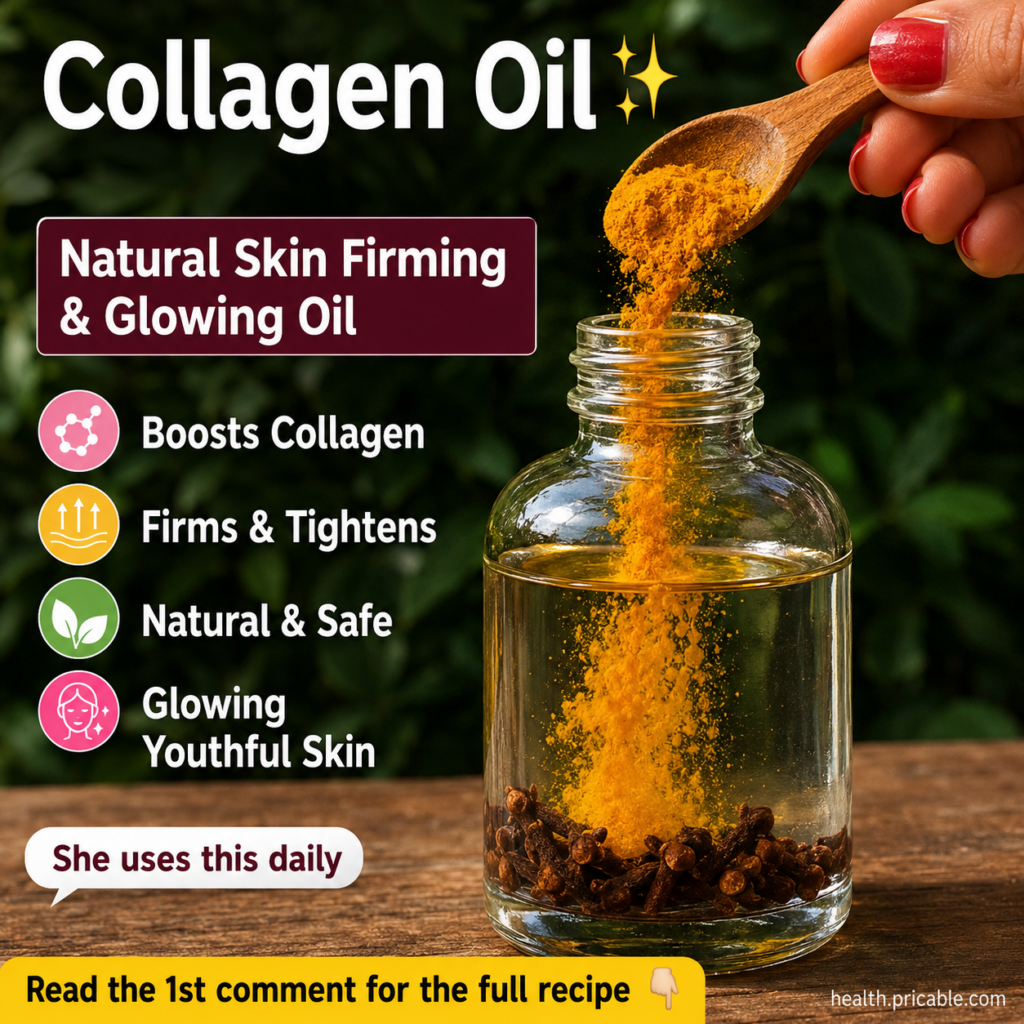 A hand pouring turmeric powder from a wooden spoon into a glass bottle containing a clear liquid oil base and whole clov