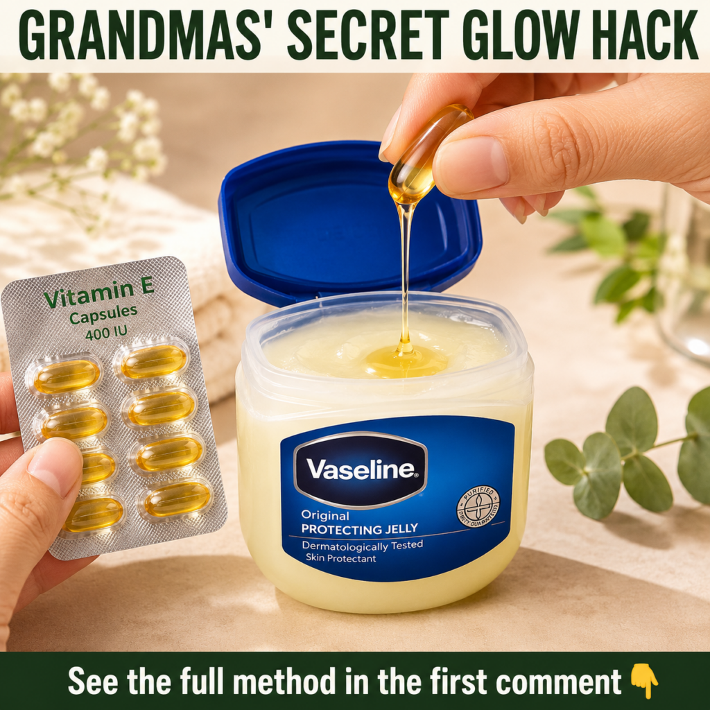 Two hands are combining Vaseline petroleum jelly with liquid from Vitamin E capsules into an open jar of Vaseline demons
