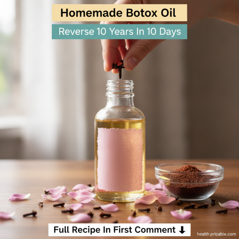 A hand dropping whole cloves into a small glass bottle filled with golden carrier oil on a wooden surface with scattered