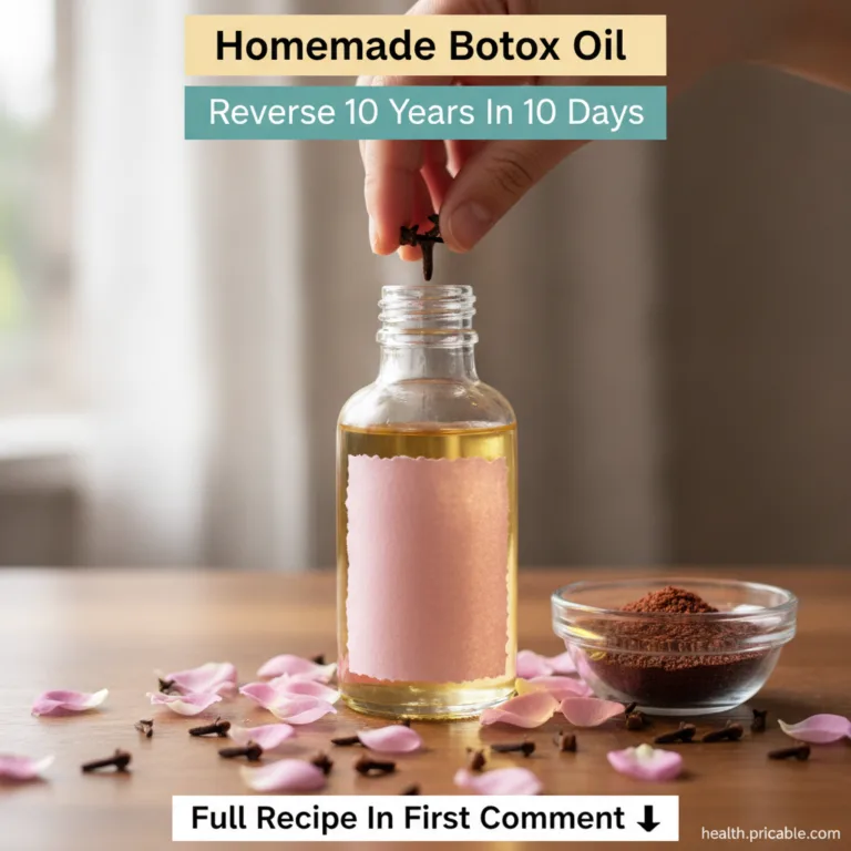 A hand dropping whole cloves into a small glass bottle filled with golden carrier oil on a wooden surface with scattered