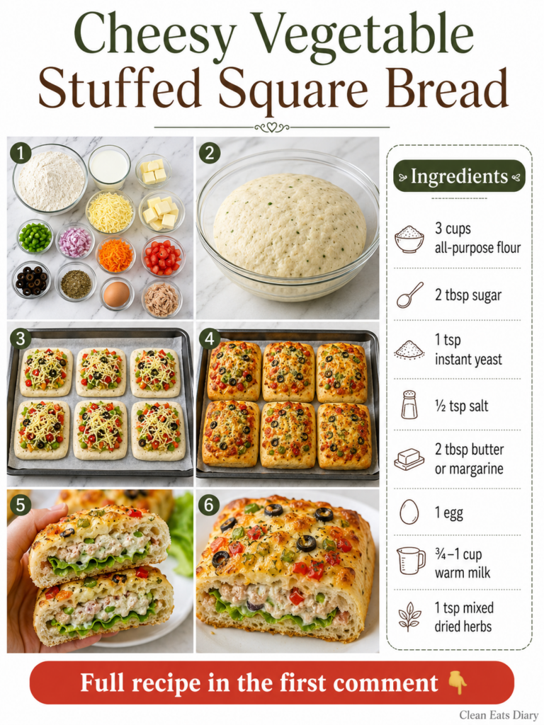Close-up shot of a golden-brown cheesy vegetable stuffed square bread sliced open to reveal a filling of fresh lettuce a