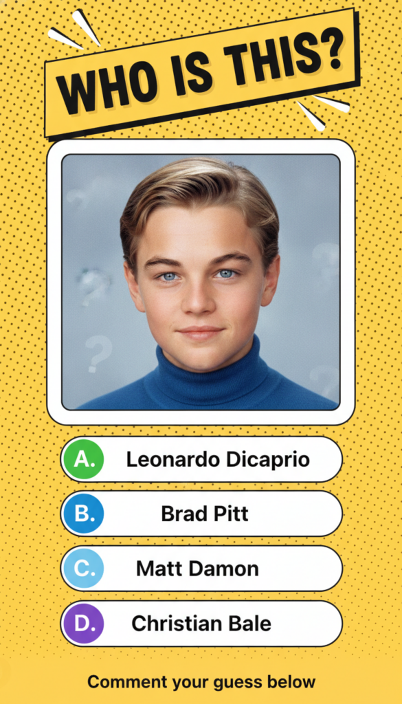 A brightly colored pop-art style portrait of a young Leonardo DiCaprio with blonde hair and blue eyes wearing a dark blu