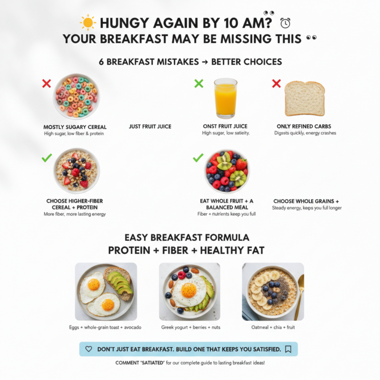 A visual representation of the easy breakfast formula with icons for protein fiber and healthy fat Could show examples l