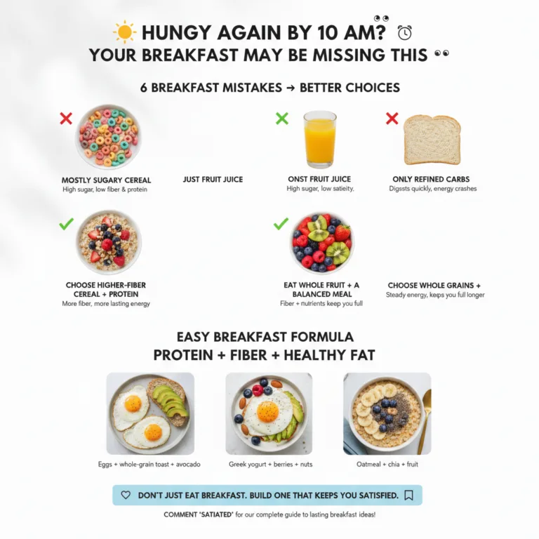 A visual representation of the easy breakfast formula with icons for protein fiber and healthy fat Could show examples l