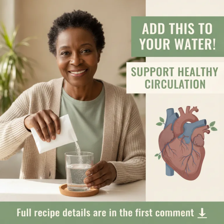 An older African American woman smiling while pouring a white powdery substance from a sachet into a glass of water The 