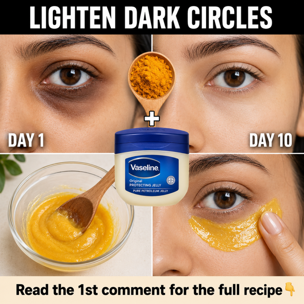 A multi-panel image demonstrating a DIY dark circle remedy One panel shows a woman s eyes with Day 1 dark circles and Da