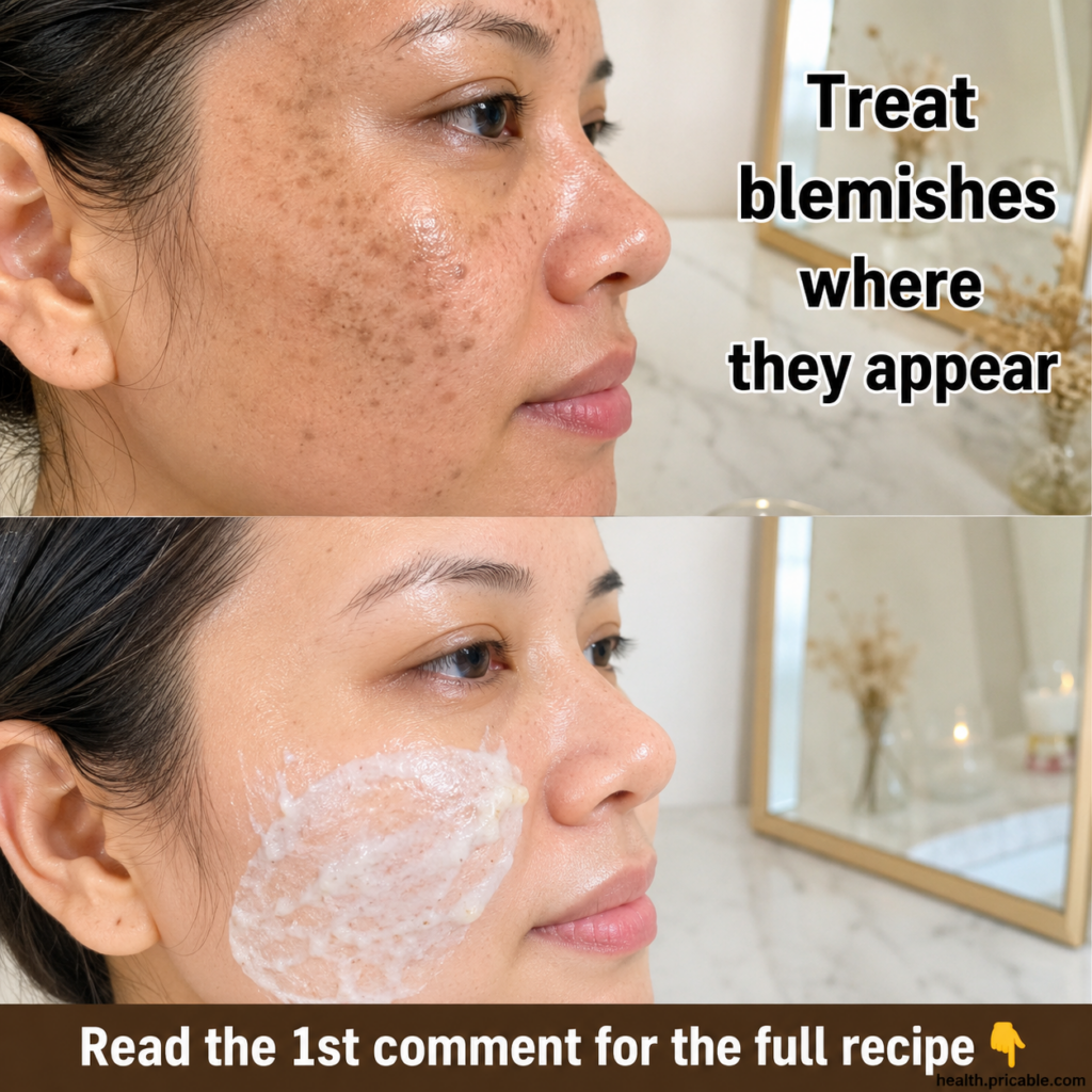 A woman gently applying a coffee and honey mask to her cheek showing a granular texture The background is a clean modern