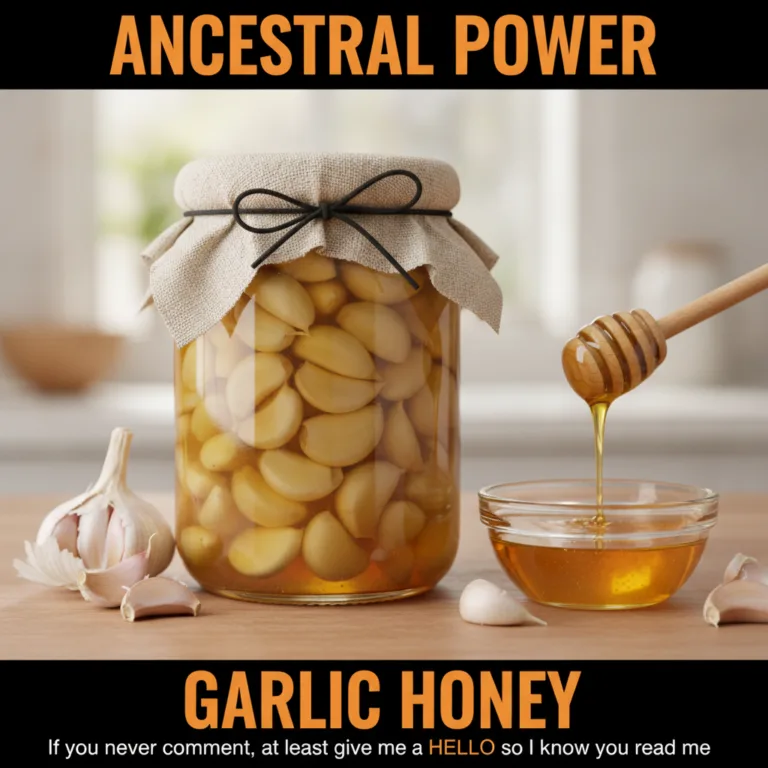 A close-up shot of raw garlic cloves and a jar of golden honey perhaps with a spoon dipping into the honey The setting s