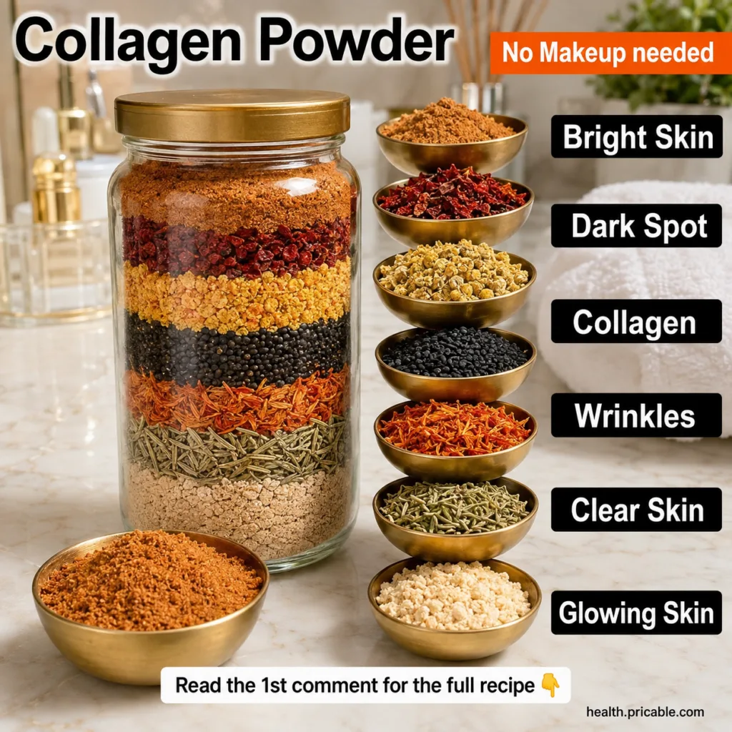 A close-up of a homemade beauty powder mix in a small wooden bowl with a small spoon next to it Ingredients like rice po