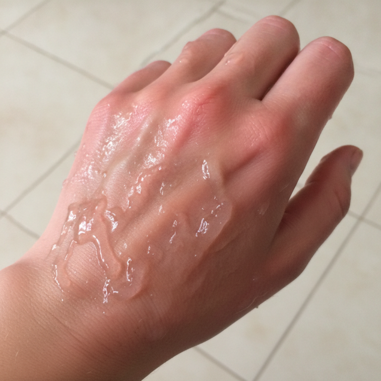 A hand with a minor burn receiving gentle natural care possibly showing aloe vera or a herbal blend being applied