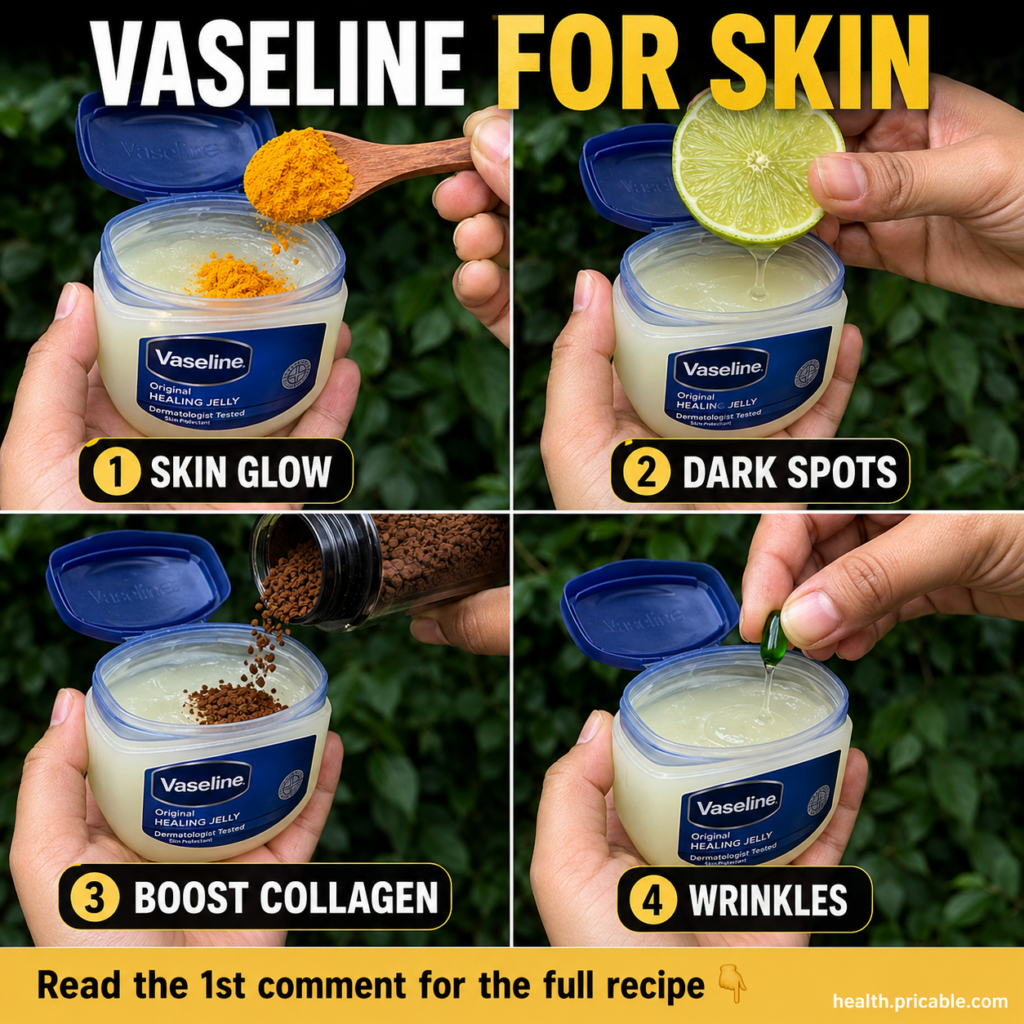 A small jar of petroleum jelly Vaseline with other natural ingredients like a small bottle of almond oil and an aloe ver
