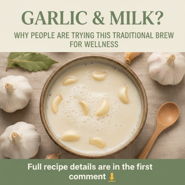 A rustic image of a warm mug containing a milky liquid with a hint of garlic perhaps with a clove or two beside it on a 