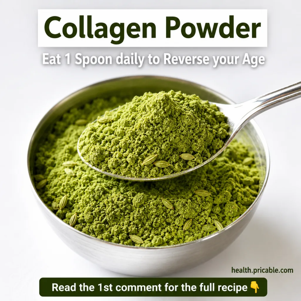 A close-up of a vibrant green herbal powder blend in a rustic wooden bowl with a small measuring spoon next to it on a n