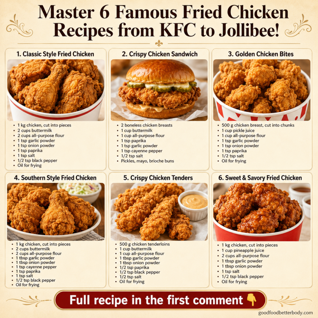 A bucket of classic crispy KFC-style fried chicken pieces golden brown and perfectly seasoned on a rustic wooden table w