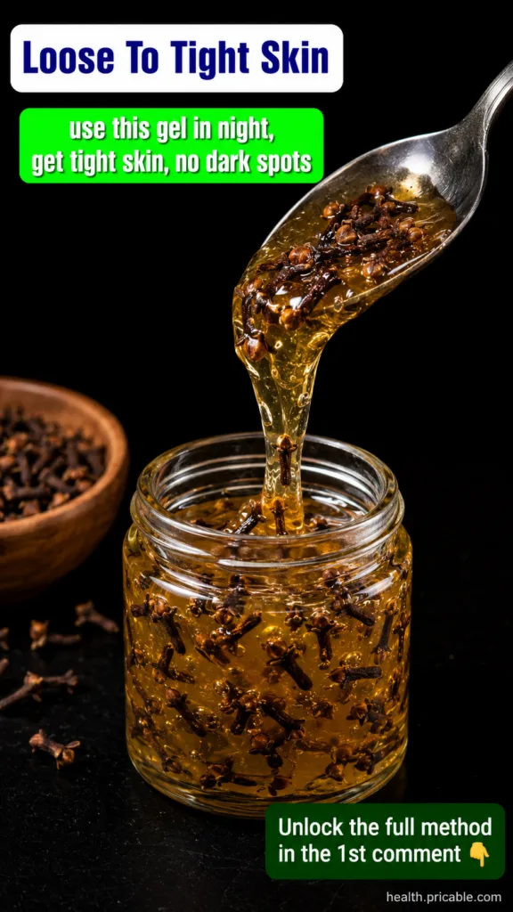 A small glass jar filled with a light brown translucent clove gel next to a few whole cloves and a small bowl of clove p