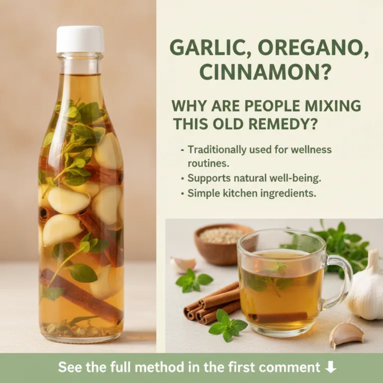 A beautiful artistic arrangement of fresh garlic cloves dried oregano leaves and cinnamon sticks on a rustic wooden surf