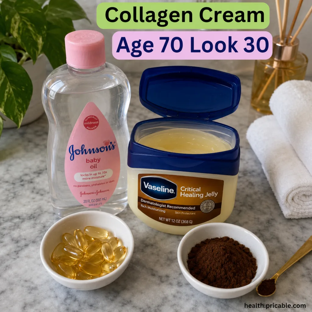 A small clear glass jar of a homemade cream with a few drops of baby oil and a dollop of petroleum jelly next to it on a
