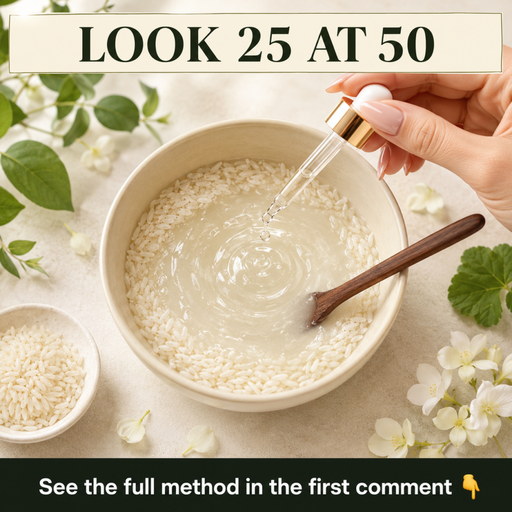 A small elegant jar of homemade white rice cream on a wooden surface with a small white spoon dipping into it Some fresh