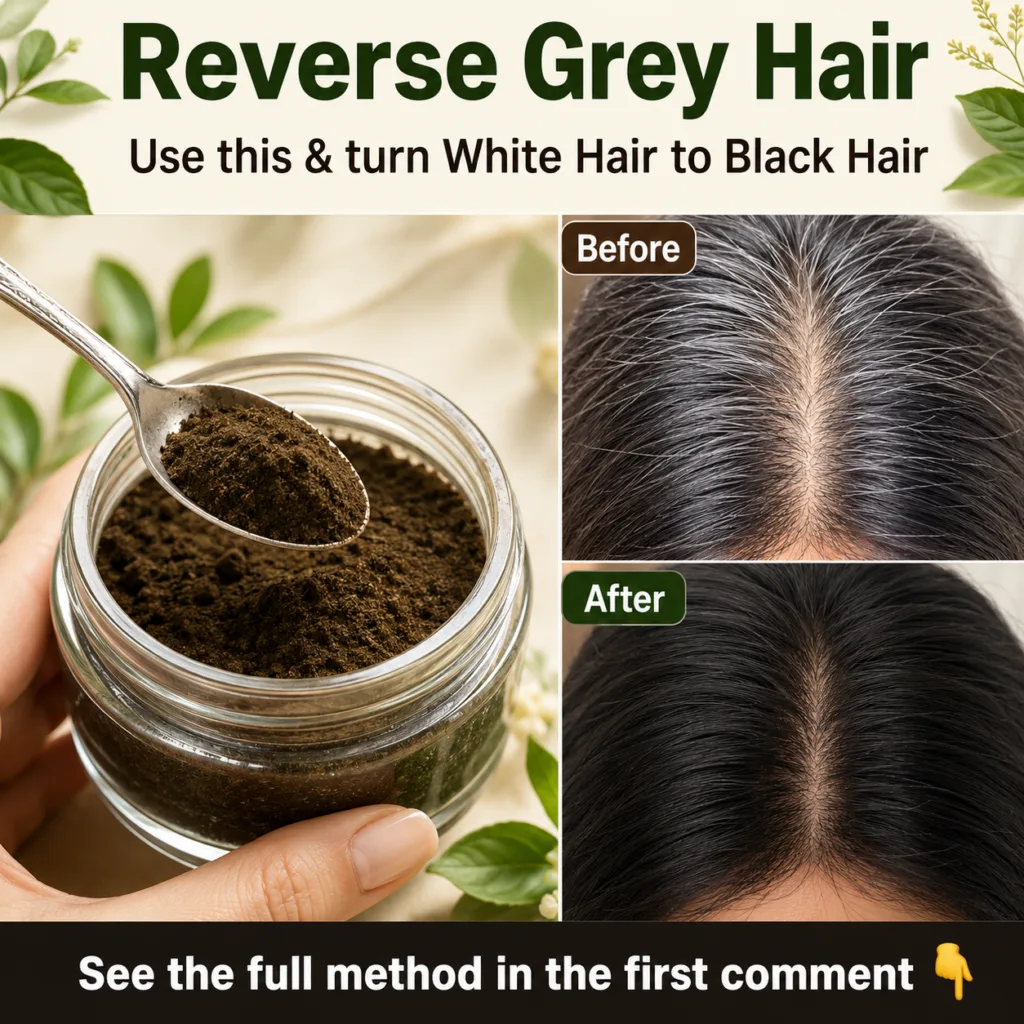 A woman with vibrant dark hair smiling perhaps holding a natural ingredient like Amla powder or berries with a soft natu