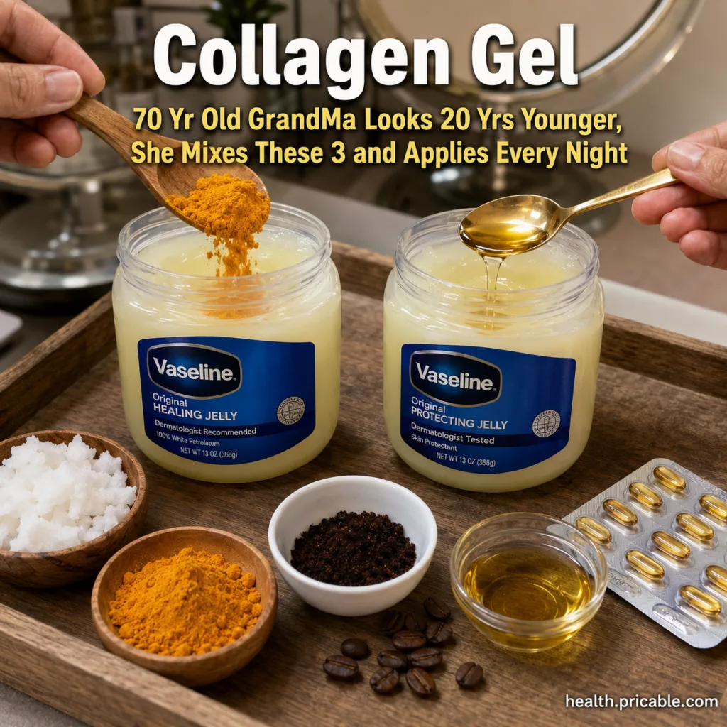 A jar of homemade translucent flaxseed and aloe vera gel with almond oil suggesting a collagen gel for the face