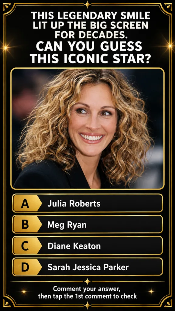 A striking portrait of Julia Roberts smiling brightly capturing her famous wide grin The lighting should be soft highlig