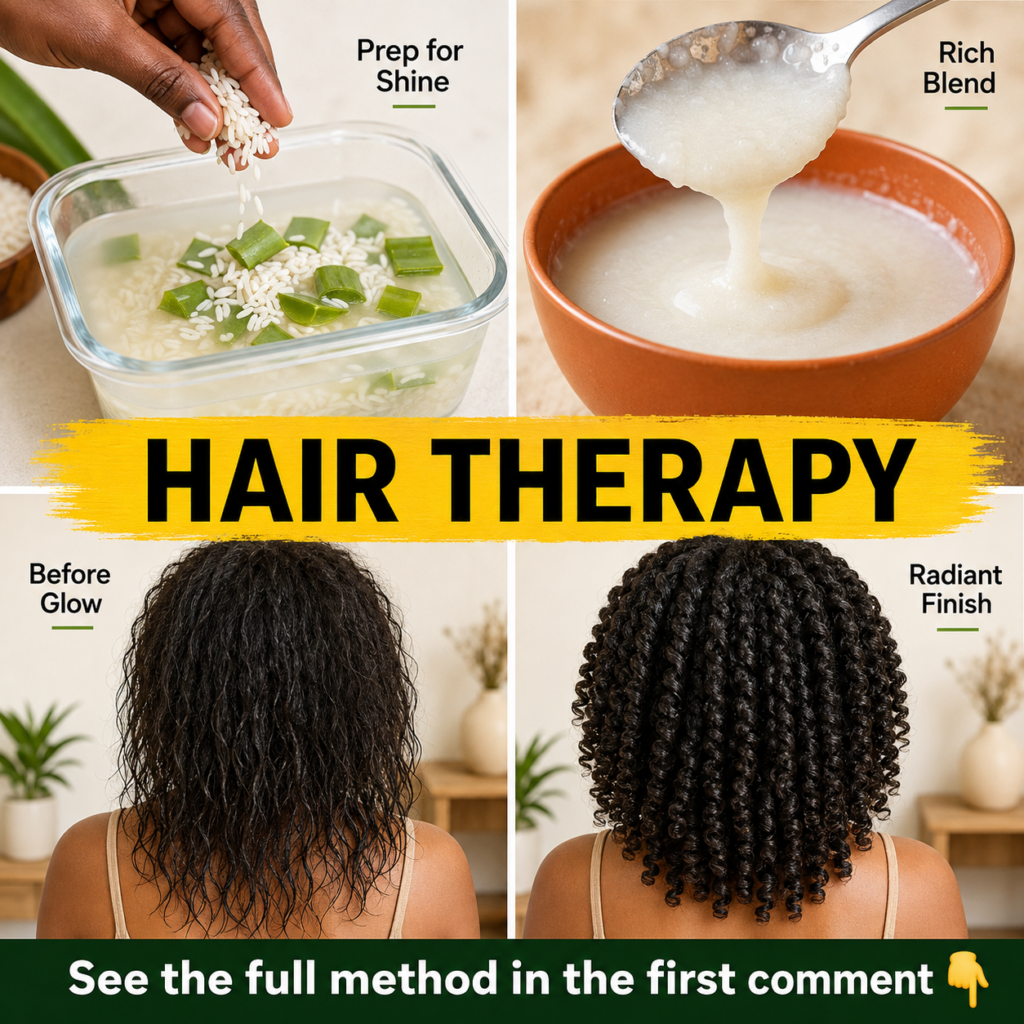 A close-up shot of a bowl containing a white creamy rice and aloe vera hair mask mixture with fresh aloe vera leaves and