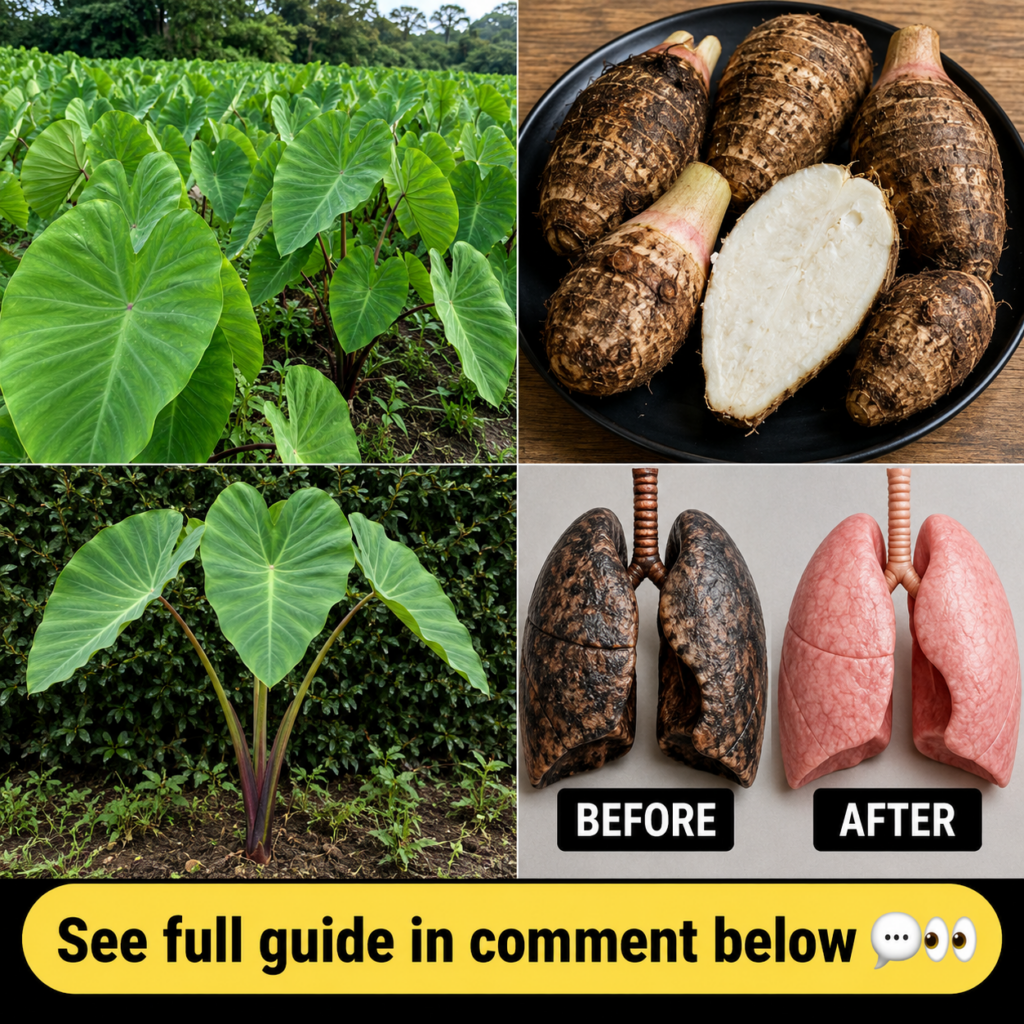 A sliced taro root showing its purple speckles next to a whole taro root with a subtle background suggesting natural ing
