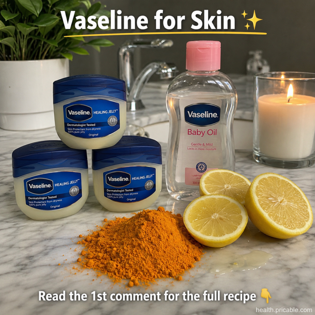 Ingredients for the Vaseline turmeric and lemon mask laid out on a clean surface
