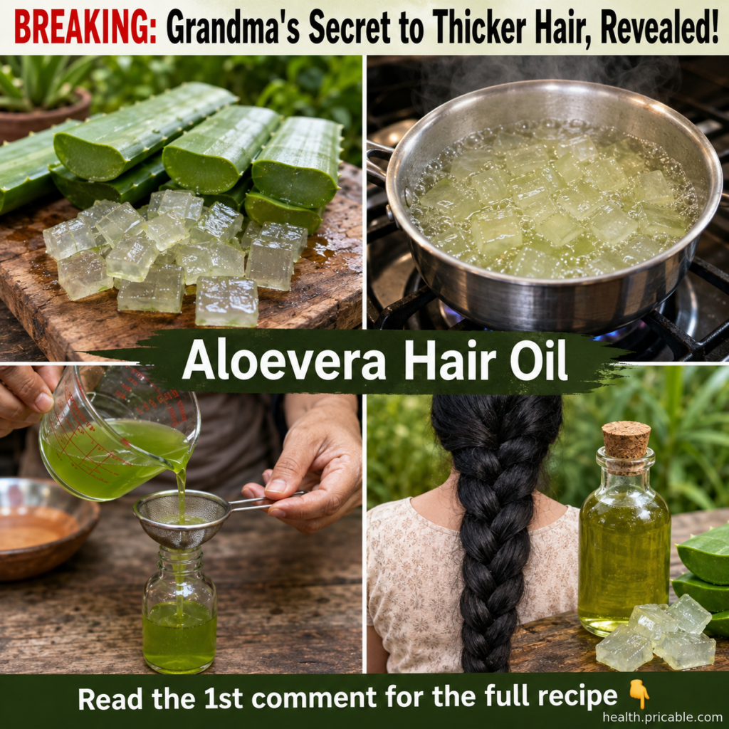 A fresh green Aloe Vera leaf next to a bottle of carrier oil like coconut or olive oil on a rustic wooden surface sugges