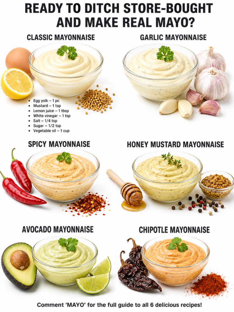 A flat lay of ingredients for classic homemade mayonnaise egg yolk mustard lemon vinegar salt sugar and vegetable oil ar