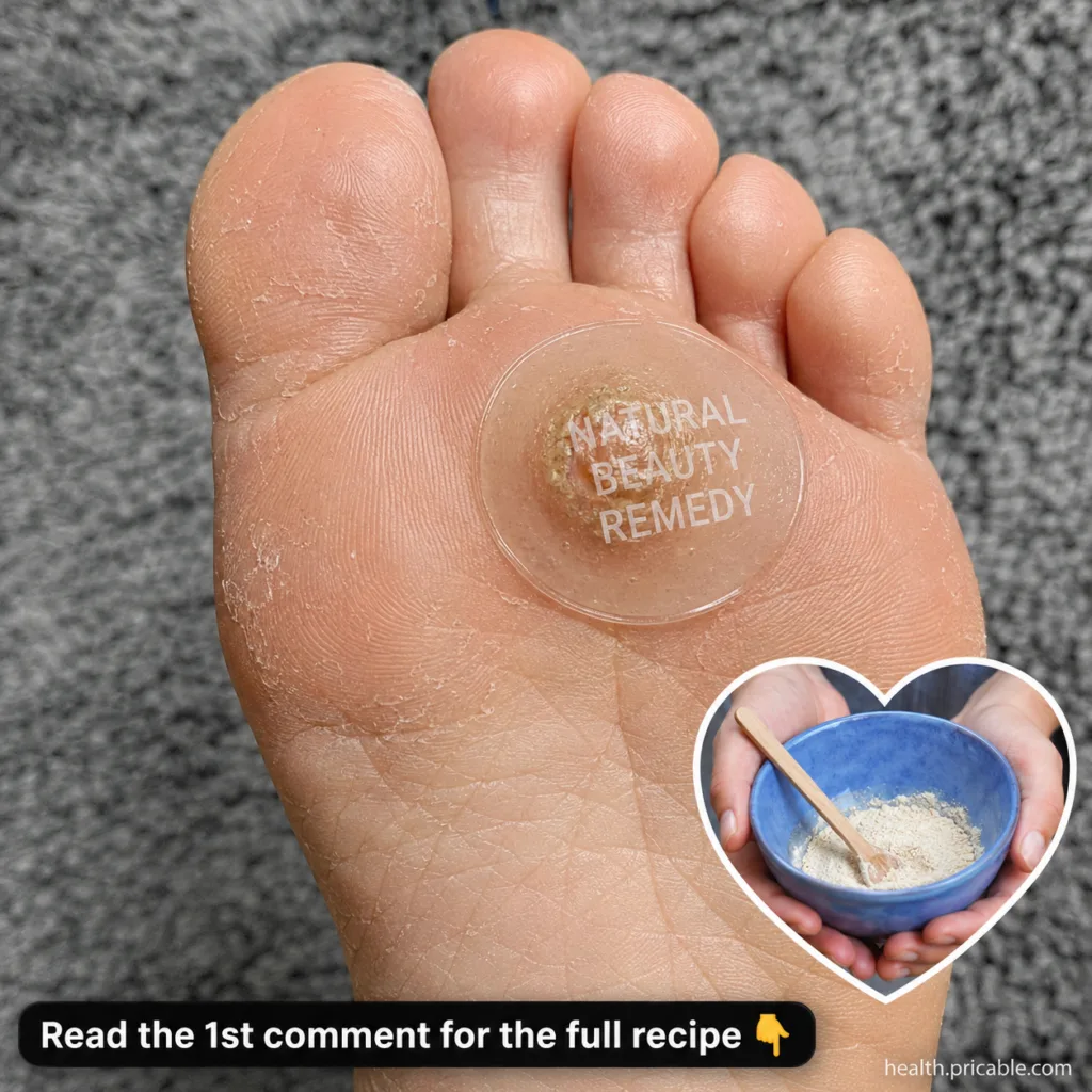A person applying a homemade paste or patch to a foot corn on their toe or sole