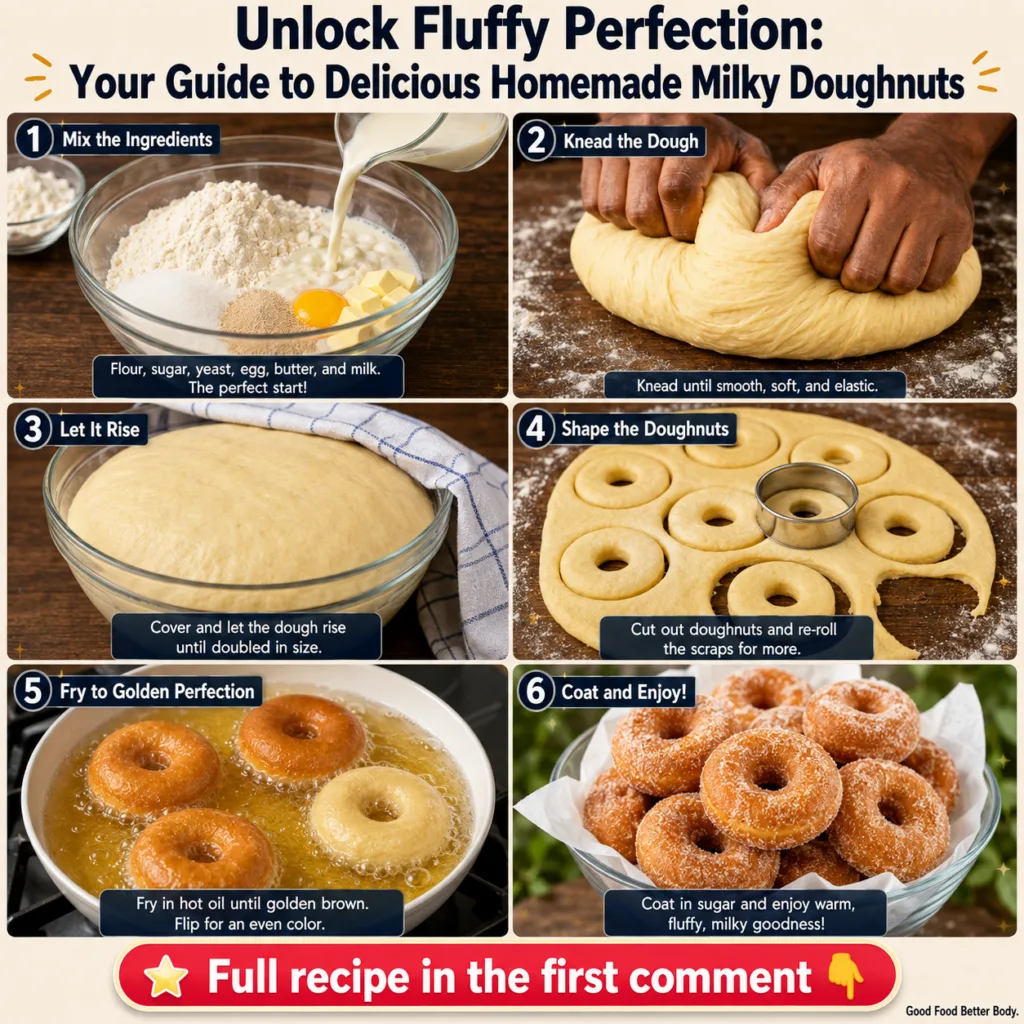 A plate of golden-brown classic milky doughnuts lightly dusted with powdered sugar on a rustic wooden table The doughnut